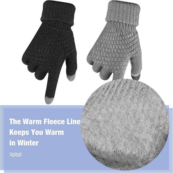 Geyoga 2 Pairs Women's Winter Touch Screen Gloves Soft Warm Fleece Lined Knit Elastic Cuff Winter Texting Gloves-BubblyBeeBaby