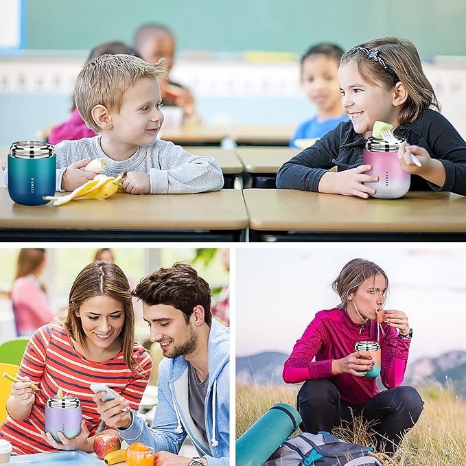 Insulated Food Container 17 oz Soup Thermo for Hot Food Adults, Stainless Steel Vacuum Lunch Box with Folding Spoon, Adult Kids Thermo Portable with Handle for School, Office, Outdoor-BubblyBeeBaby