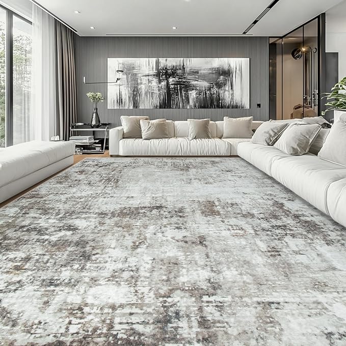 10x14 Area Rugs Large Living Room Rug Washable: Modern Abstract Rug Indoor Modern Carpet Non Slip for Dining Room Bedroom Nursery Home Office Brown Grey-BubblyBeeBaby