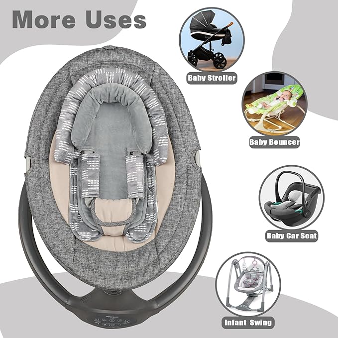 Infant Car Seat Insert, HNHUAMING Baby Car Seat Head & Body Support with 2 Strap Pads, Ultra Soft Newborn Preemie Carseat Insert Cushion for Girls Boys, Fits Car Seat, Stroller, Swing, Bouncer, Gray-BubblyBeeBaby