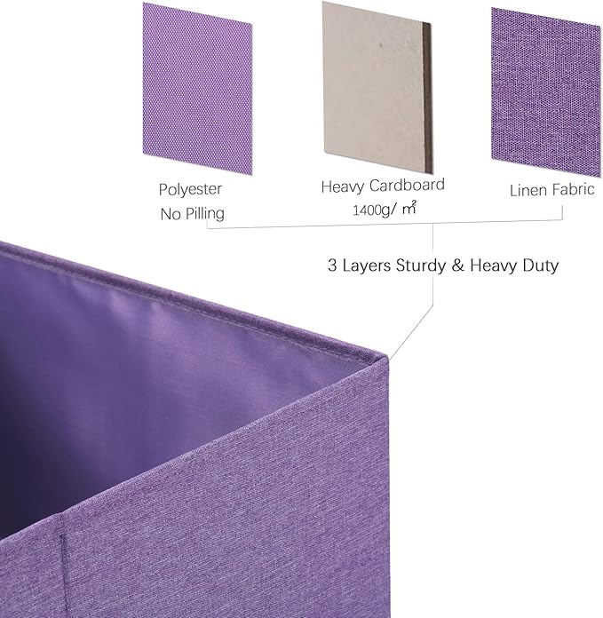 HOONEX Foldable Storage Bins with Lids, Pack of 2, Storage Boxes with 2 Carrying Handles and Sturdy Heavy Cardboard, 16.5" L x 11.8" W x 7.5" H for Shoes, Books, Clothes, Purple-BubblyBeeBaby