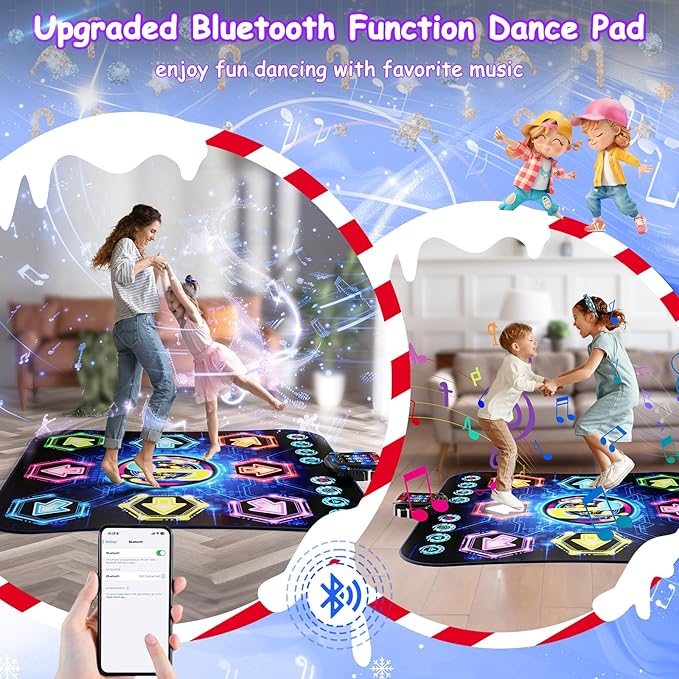 2025 Upgraded Dance Mat Toys for 3-12 Year Old Kids, Electronic Dance Pad with Light-up 8-Button Wireless Bluetooth, Music Dance with 27 Game Levels, Christmas Birthday Toy Gifts for Girls Boys-BubblyBeeBaby