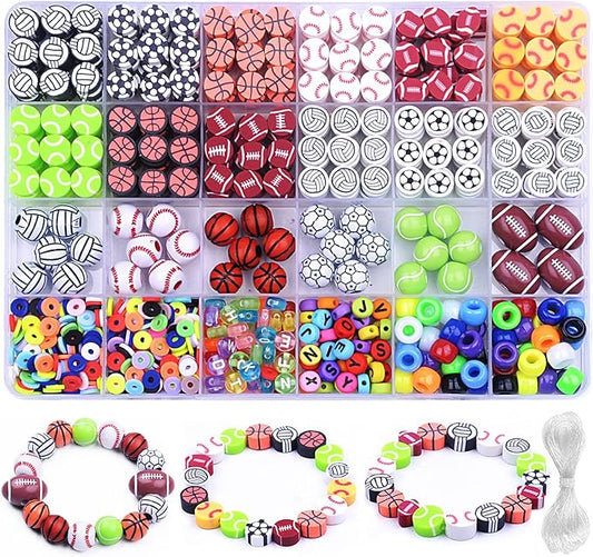 1000PCS Sports Ball Polymer Clay Beads Charms for Friendship Bracelets Making Kit Cute Fun Beads DIY Arts Crafts Birthday Gifts for Kids Girls Baseball Basketball Soccer Rugby Volleyball Football Bead-BubblyBeeBaby
