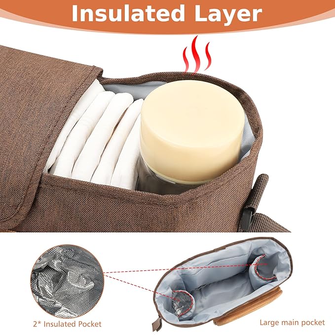 Accmor Universal Stroller Organizer with Insulated Cup Holder, Stroller Caddy Bag Accessories, Stroller Cup Holder Organizer for Uppababy Baby Jogger Britax Stroller, Brown-BubblyBeeBaby