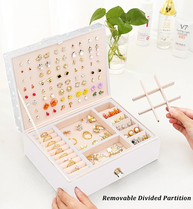 Jewelry Box for Earrings for Girls Jewelry Organizer Box Earring Holder Organizer for Girls Earring Box Girls Jewelry Box Stud Earring Organizer for Girls Earring Jewelry Boxes for Women Bling-BubblyBeeBaby