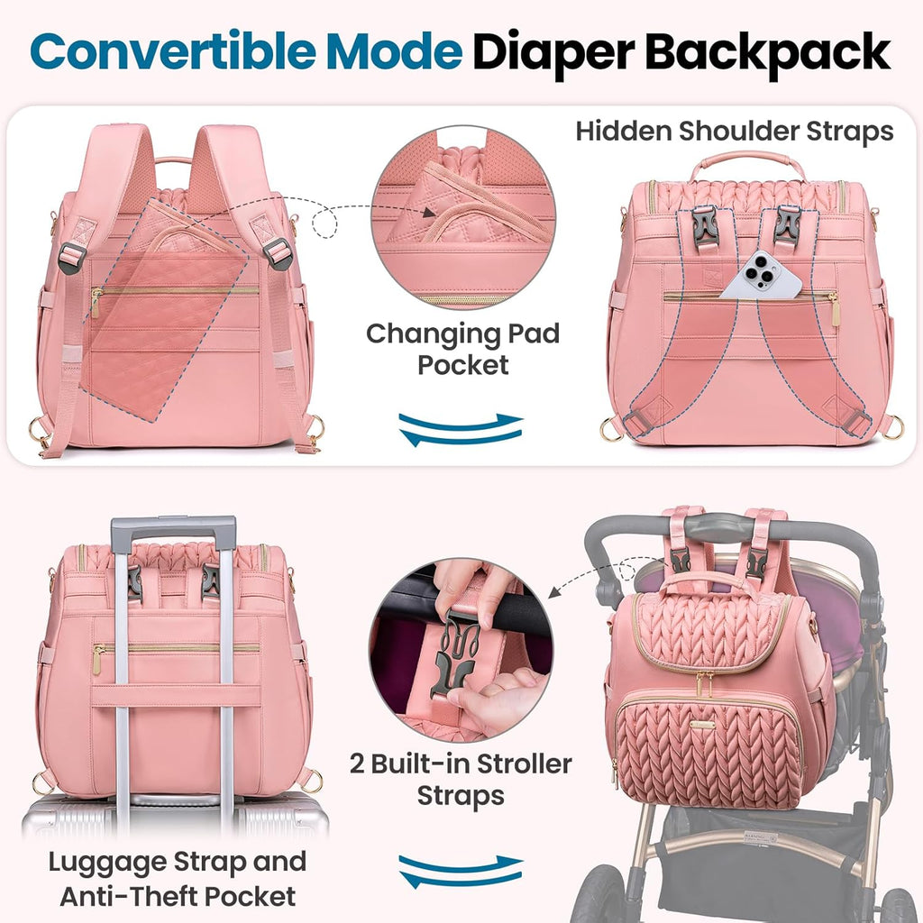 4 in 1 Convertible Diaper Bag Backpack,Waterproof Baby Diaper Bag with Changing Pad,Converts into Baby Tote Bag,Diaper Backpack,Stroller Bag and Crossbody Diaper Bag