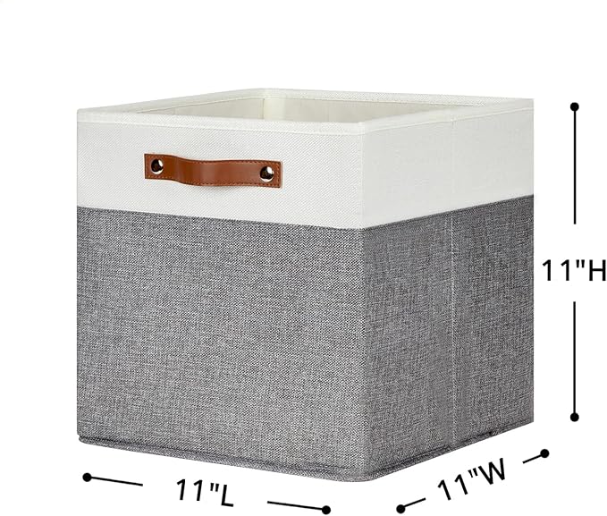 HNZIGE Set of 4, Foldable Storage Cube Bin Baskets, Fabric 11x11 Cube Storage Bins for Storage with Handles, Shelf Bins for Cube Home Toy Nursery Closet(White Gray)-BubblyBeeBaby