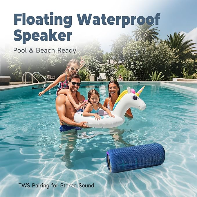 IPX7 Waterproof Bluetooth Speaker - 30W HD Sound, 8H Playtime, TWS Pairing, BT5.3, Portable for Pool/Beach/Shower, Blue Gift-BubblyBeeBaby
