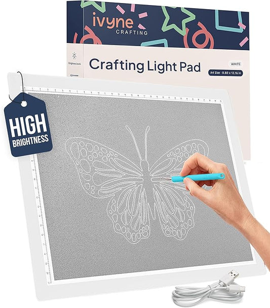 iVyne Corded Light Pad for Weeding Vinyl - A4 Light Box for Drawing - Light Board for Tracing - Light Box for Diamond Painting, Weeding Vinyl, Sketching, Tracing (White)-BubblyBeeBaby
