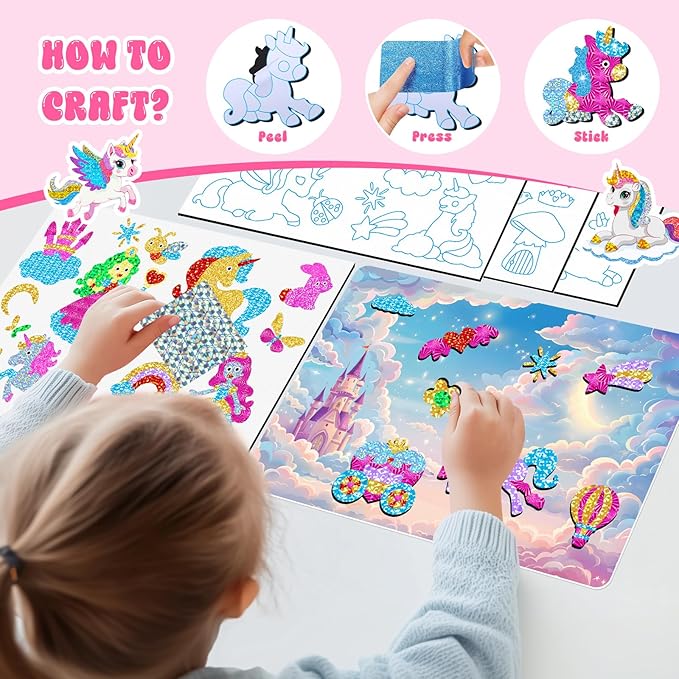 homicozy Art & Craft Activity for Kids-Foil Fun Unicorn & Princesses,No Mess Art Crafts for Girls,DIY Foil Foam Stickers,Creative Activity Kits,Kids Travel Toys,Gifts for Girls & Boys Ages 4-10-BubblyBeeBaby