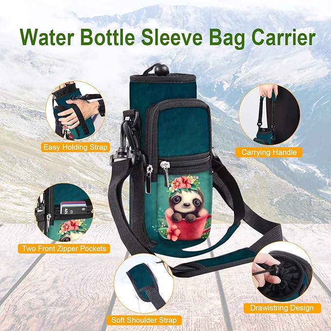 25/32/40/64oz Water Bottle Bag Holder Carrier-Insulated Crossbody Sling Case Sleeve with Strap & Pockets for Men Women Gym Cycling Travel Walking Hiking Camping-BubblyBeeBaby