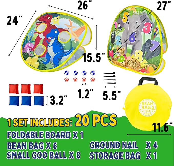 2-in-1 Dinosaur & Animal Bean Bag Toss Game – Double-Sided 27" Target Board with 6 Bean Bags – Outdoor & Indoor Toy for Toddlers & Kids Ages 3-6 – Birthday Gift - Amazon Exclusive-BubblyBeeBaby