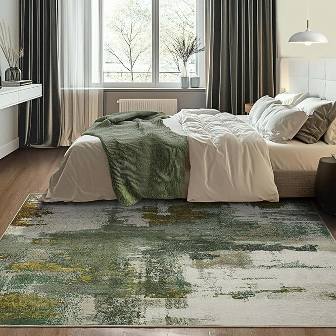 Kelarea Living Room Rug, 4x6 Rug Modern Abstract Washable Rugs Green Faux Wool Vintage Carpets, Non Slip Rugs for Bedroom, Dining Room, College Dorm, Kids Playroom, Home Office-BubblyBeeBaby