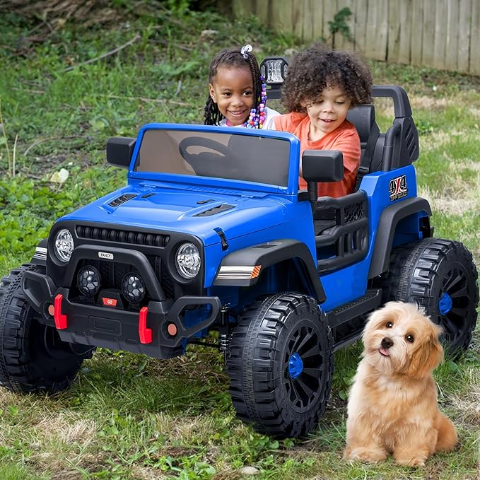 2 Seater Ride on Toy Car for Kids, 24V 4WD Ride-on Truck Kids Electric Car with Remote Control, 4x200W Motors - Blue-BubblyBeeBaby