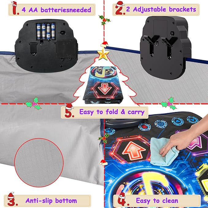 2025 Upgraded Dance Mat Toys for 3-12 Year Old Kids, Electronic Dance Pad with Light-up 8-Button Wireless Bluetooth, Music Dance with 27 Game Levels, Christmas Birthday Toy Gifts for Girls Boys-BubblyBeeBaby