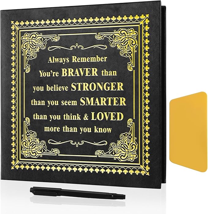 Inspirational Leather Photo Album,Magnetic Self-Stick Page Photo Album,Family Album,Hand Made DIY Albums Holds 3x5, 4x6, 5x7, 6x8 Photos (black-always remember)-BubblyBeeBaby