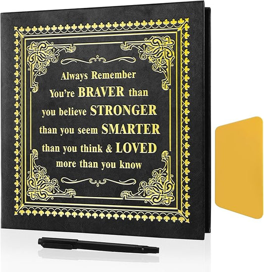 Inspirational Leather Photo Album,Magnetic Self-Stick Page Photo Album,Family Album,Hand Made DIY Albums Holds 3x5, 4x6, 5x7, 6x8 Photos (black-always remember)-BubblyBeeBaby