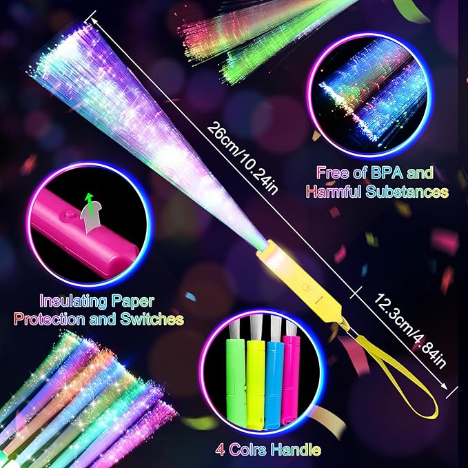 120PCS Glow Fiber Optic Sticks, LED Light Wands, Glow in The Dark Party Supplies, Fiber Optic Wands for Weddings, Birthdays&Events,Flashing LED Party Favors,Colorful Light Sticks for Kids&Adults-BubblyBeeBaby