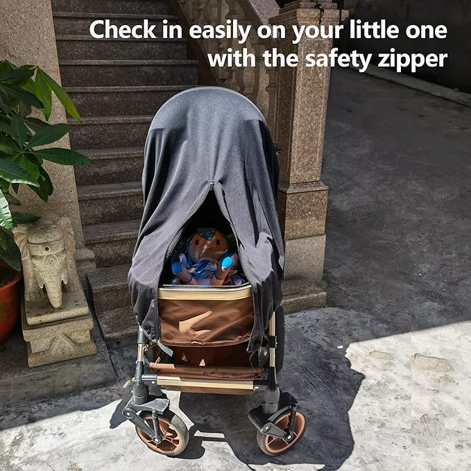 Sun Shade for Strollers, UV Sun and Sleep Shade Universal Fit for Baby Strollers, Blackout Stroller Cover, Breathable and Stops 99% of The Sun's Rays (UPF50+) Black-BubblyBeeBaby
