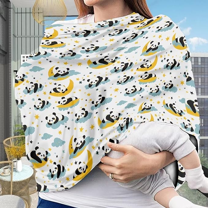 Binienty Cartoon Panda Carseat Cover for Baby Breathable Stretchy Baby Carseat Covers Lightweight Cartoon Car Seat Covers Infants Car Canopies-BubblyBeeBaby