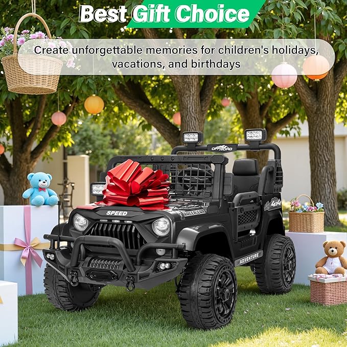 2 Seater Ride On Car Truck with Remote Control XL, Kids 24V Battery Powered Electric Vihicle w/21 in Seat, 3 Speeds, 2WD/4WD Switichable, Shock Absorbers,Bluetooth, Flower, Gift Choice-BubblyBeeBaby