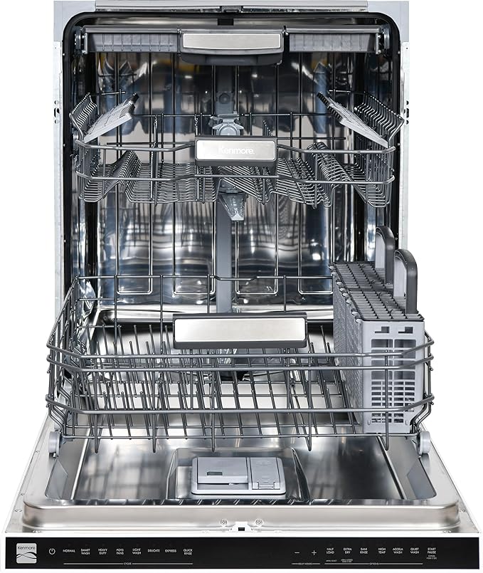 Kenmore 24" Built-in Stainless Steel Tub Dishwasher EasyFlex 3rd, SmartWash, UltraWash, TurboDry, MoreSpace Plus Adjustable Rack, Energy Star Certified, White-BubblyBeeBaby
