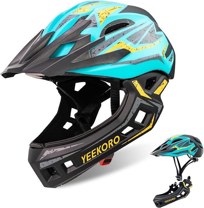 Kids Bike Helmet with Chin Guard, Adjustable Detachable Children’s Full Face Helmet for Girls and Boys, Cycling Helmets Skateboard, Scooter-BubblyBeeBaby