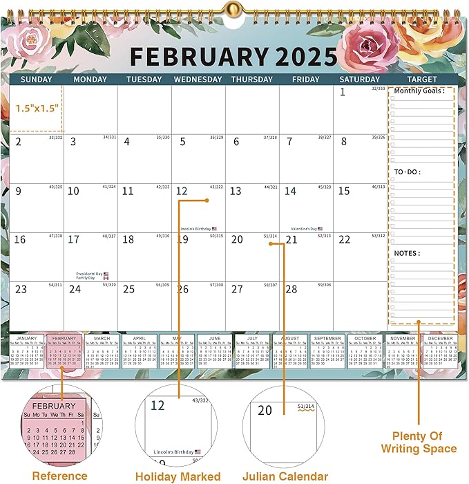 2025 Calendar, Wall Calendar 2025-2026 Planner Hanging Spiral Bound Magnetic Fridge Calendars 15" x 12", Use Jan 2025 - Jun 2026-BubblyBeeBaby