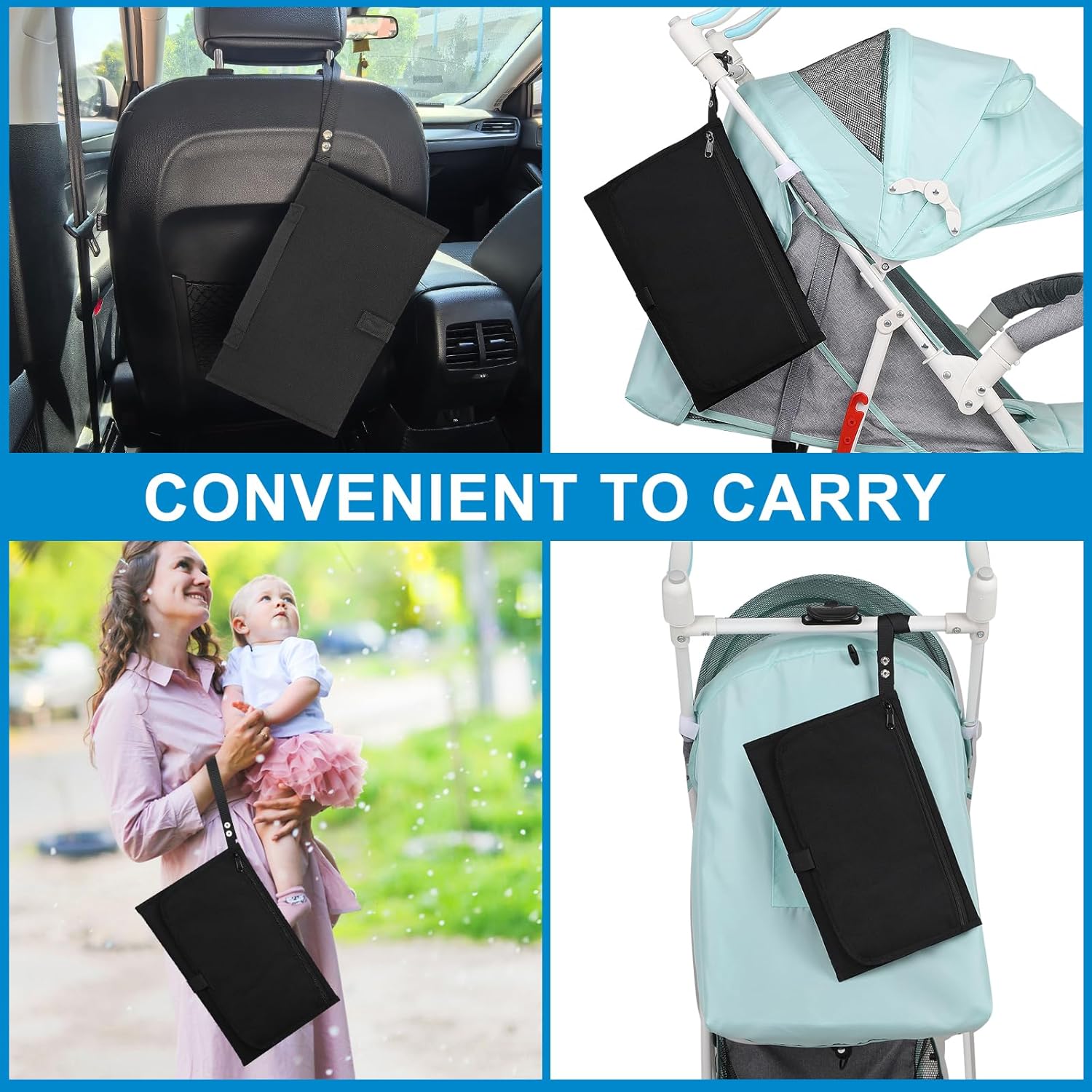 Accmor Portable Diaper Changing Pad, Waterproof Baby Changing Mat, Baby Diaper Changing Pad for Travel, Black