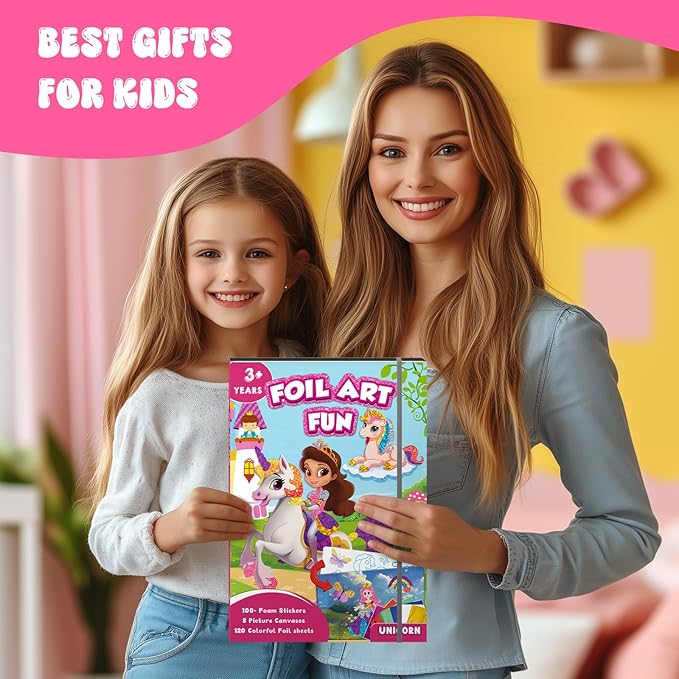 homicozy Art & Craft Activity for Kids-Foil Fun Unicorn & Princesses,No Mess Art Crafts for Girls,DIY Foil Foam Stickers,Creative Activity Kits,Kids Travel Toys,Gifts for Girls & Boys Ages 4-10-BubblyBeeBaby