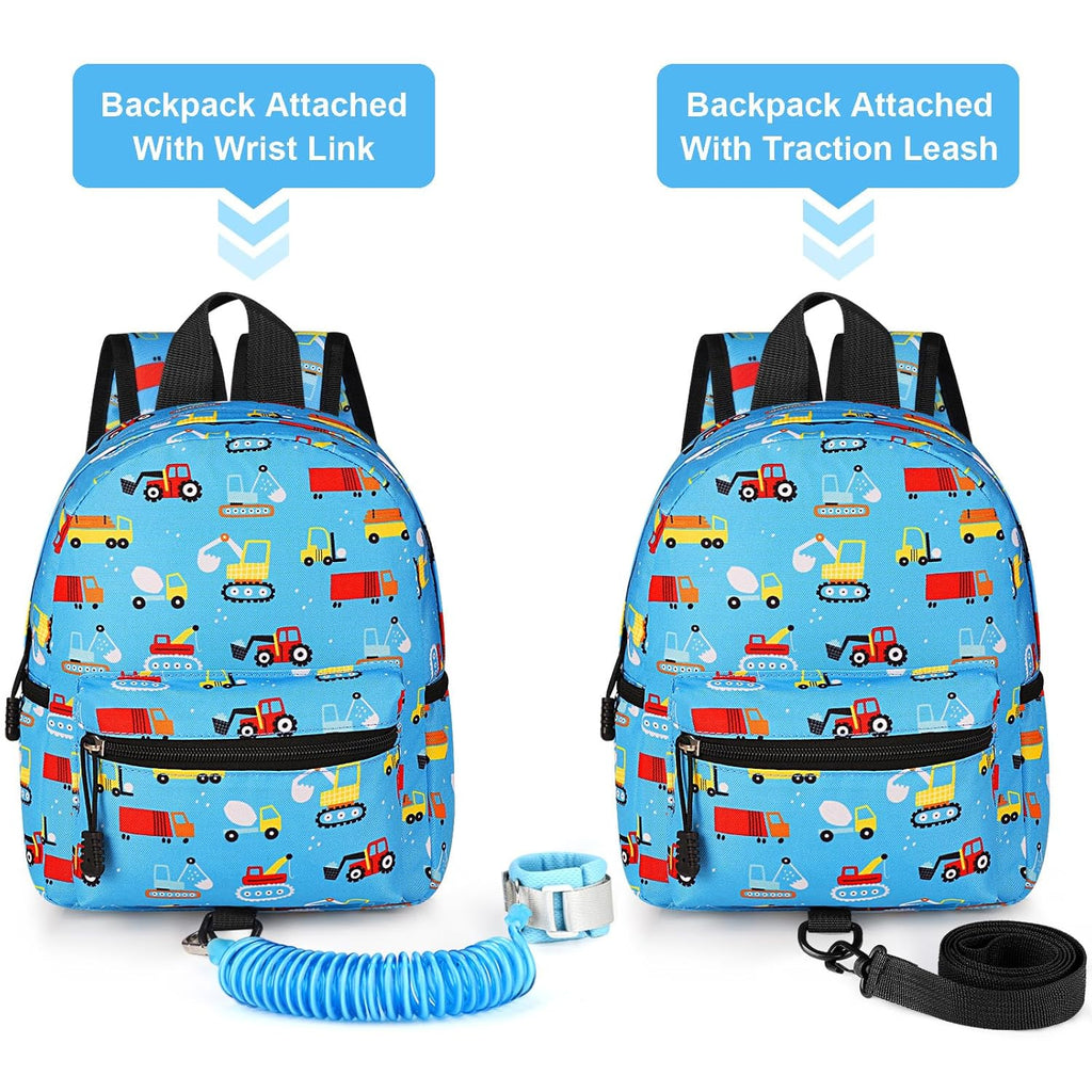 Accmor Toddler Backpack with Leash, Baby Backpacks with Anti Lost Wrist Link, Cute Mini Kids Backpack Leash Walking Harness for Travel, Small Excavator Backpack Tether for Boys Girls 1-3 (Light Blue)