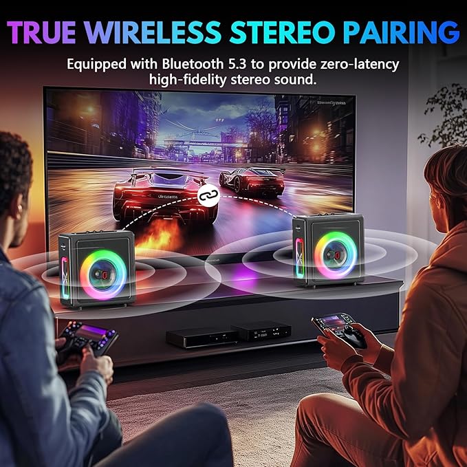 Karaoke Machine with 3 Wireless Mics | Bluetooth 5.3 Speaker with Echo Adjustment & Auto Pitch Correction | PA System with RGB Lights, Supports TV/TF Card/USB/AUX/Live/REC for Home Parties-BubblyBeeBaby