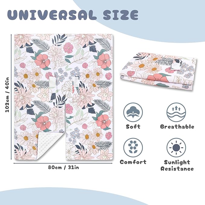 Car Seat Cover Baby, Infant Car Seat Canopy Covers for Newborn Girls Boys, Soft Breathable Minky Carseat Covers Stretchy Multi-Use Nursing Cover for Stroller Baby Car Seat, Daisy Flroal-BubblyBeeBaby