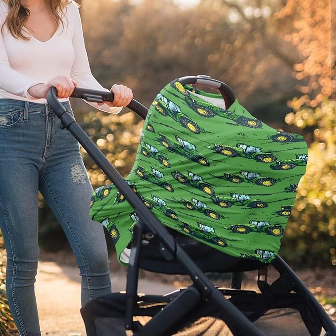 Binienty Baby Car Seat Cover for Boys Girls - Green Truck Multi Use Baby Nursing Scarf, Shopping Car/High Chair/Stroller Portector Decor-BubblyBeeBaby