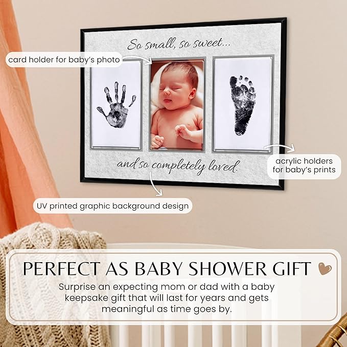 Inkless Hand and Footprint Kit, Baby Keepsake Plaque & Baby Shower Gifts - Ideal as Mom To Be Gift, Nursery Picture Frames, Clean Touch Hand and Footprint Kit (Style 2 - Design 3)-BubblyBeeBaby