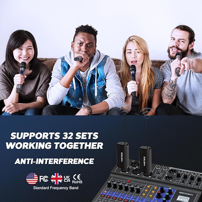 HOTEC Wireless Microphones Dual UHF Handheld Mic System with Echo/Volume Control, Rechargeable Receiver for Karaoke Church Wedding Party Speech, Compatible PA System, Karaoke Machine, and Mixer-BubblyBeeBaby