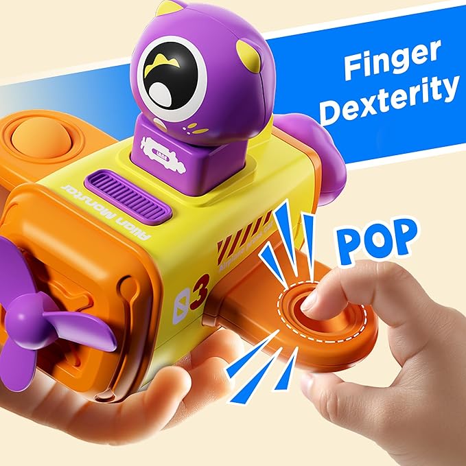 iPlay, iLearn Press to Go Car Toys for Toddlers 1-3, Baby Airplane Race Cars, Infant Push Go Play Vehicle Set, Boys Pull Back Friction Car for 6-9-12-18 Month, 1st Birthday Gift for 1-2 Years Old Kids-BubblyBeeBaby