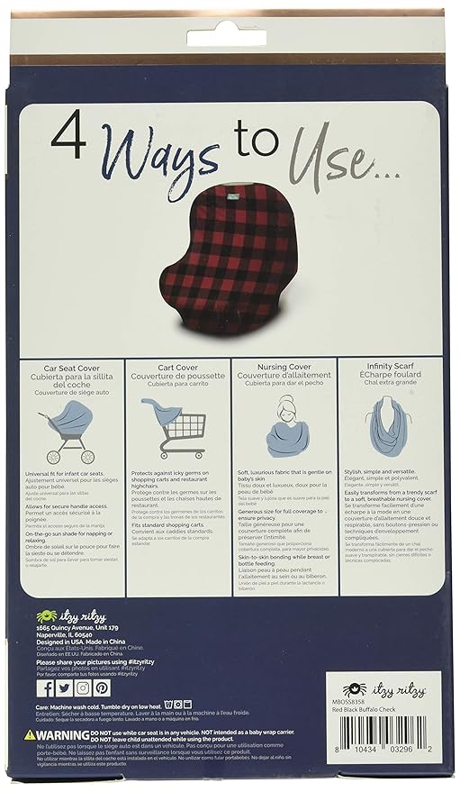 Itzy Ritzy 4-in-1 Nursing Cover, Car Seat Cover, Shopping Cart Cover & Infinity Scarf – Breathable, Multi-Use Nursing Cover Up for Breastfeeding, Carseat Canopy & Stroller Cover (Buffalo Plaid)-BubblyBeeBaby