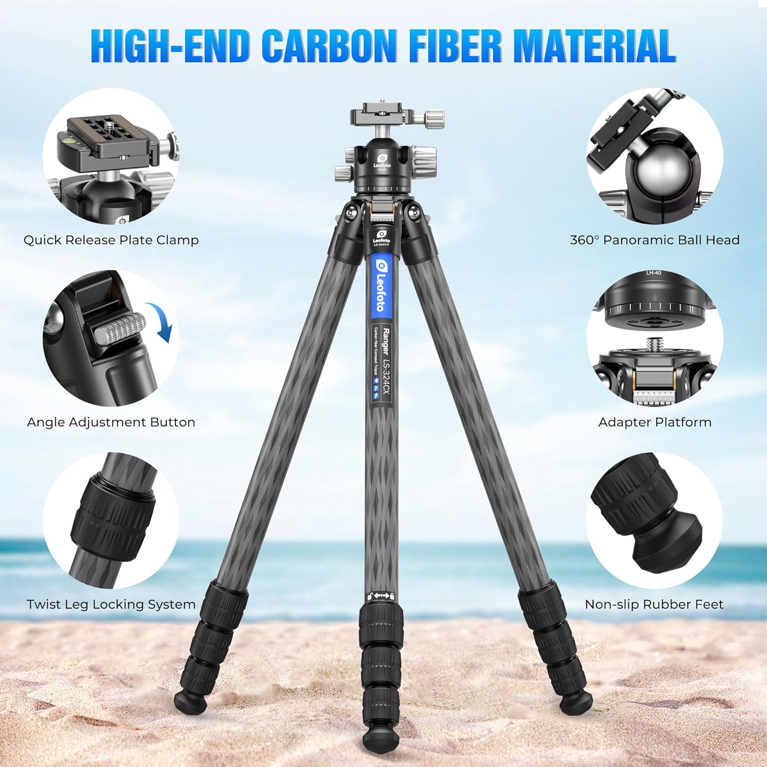 71" Travel Tripod Carbon Fiber for Camera, Compact Lightweight Tripod with 360°Panorama Ball Head,QR Plate, Removable Center Column, Load up to 15kg/33lbs