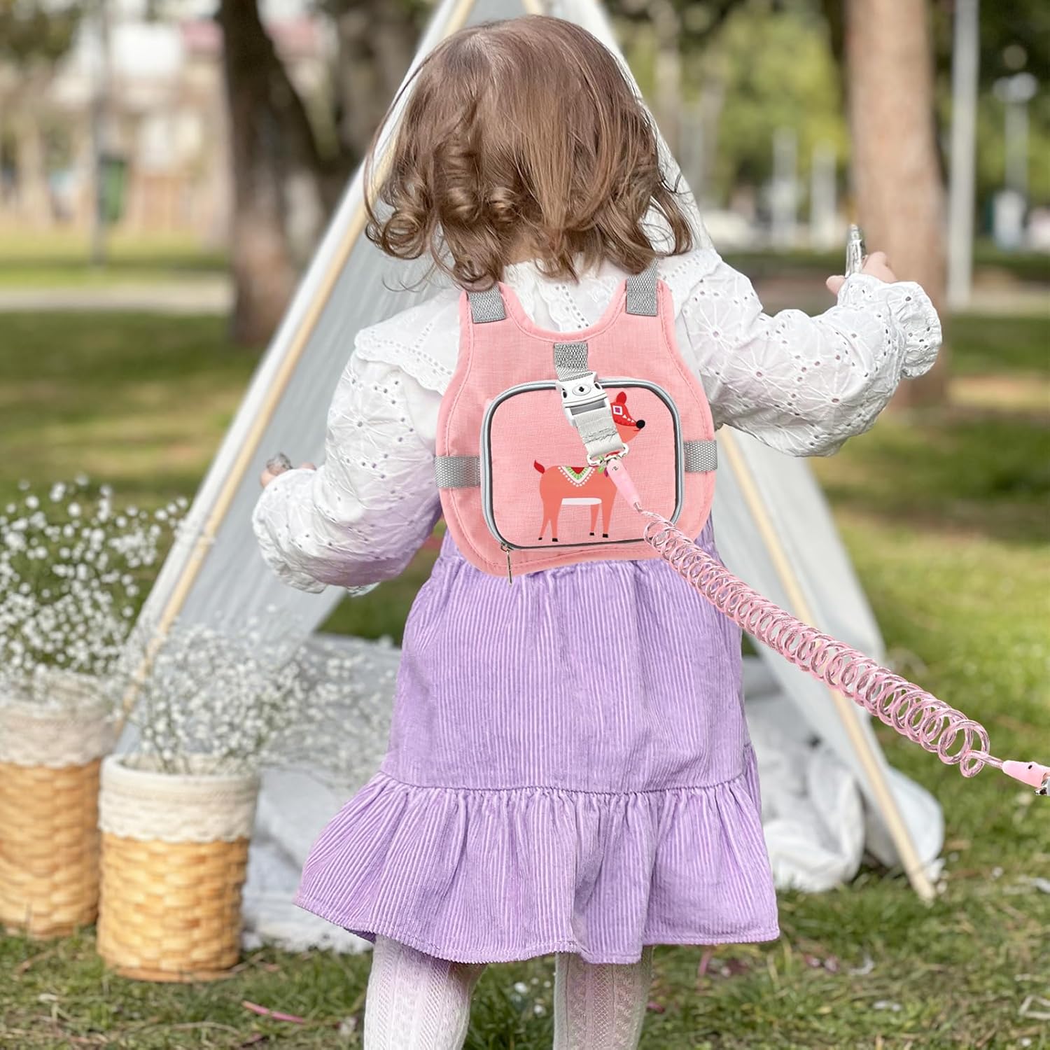 Accmor Toddler Harness Leash + Anti Lost Wrist Link, Cute Deer Kids Harness with Leash, Collapsible Child Leash Baby Walking Harness Protector Wristband Strap for Baby Girls Outdoor