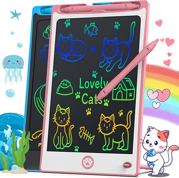 Hockvill LCD Writing Tablet for Kids 8.8 Inch, Toys for Girls Boys Drawing Pad for 3 4 5 6 7 Year Old Kid, Toddler Magnetic Doodle Board Travel Essential Christmas Birthday for Children BluePink-BubblyBeeBaby