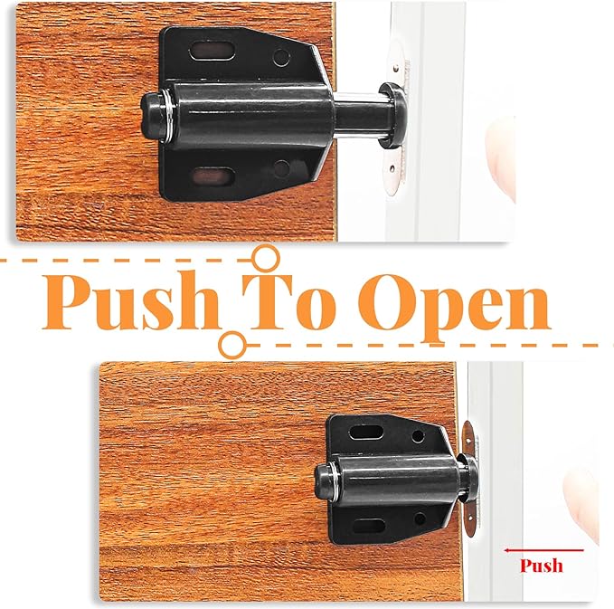 2 Pack Cabinet Magnetic Touch Latch, Push to Open Catches Magnet Push Release Latches Hardware for Kitchen Cabinet Drawer Cupboard Closet Door (Black)-BubblyBeeBaby