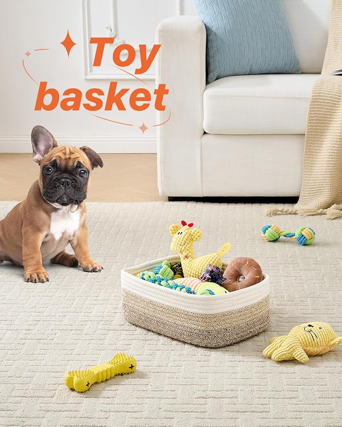 KALLAX Small Woven Basket, 12 x 8 x 4.5 Inches, Storage Basket for Organizing, Cute Small Rope Shelf Closet Cube Storage Bins Baskets for Shelves, Dog Toy Gift Baskets Empty, 3 Pack Gradient Brown-BubblyBeeBaby