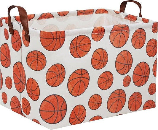 HIYAGON Rectangular Basketball Basket Kids Gift Basket Baby Toy Storage Bin Organizer Box Room Decor(Basketball)-BubblyBeeBaby