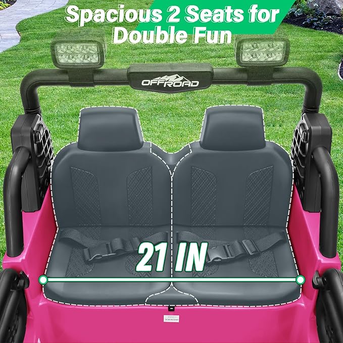 2 Seater Ride On Car Truck with Remote Control XL, Kids 24V Battery Powered Electric Vihicle w/21 in Seat, 3 Speeds, 2WD/4WD Switichable, Shock Absorbers,Bluetooth, Flower, Gift Choice-BubblyBeeBaby