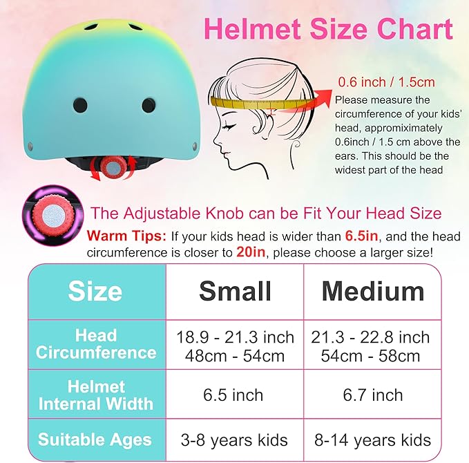 Kids Bike Helmet with DIY Stickers and Knee Pads Elbow Pads Wrist Guard Set for Ages 3-8-14 Toddler Boys Girls Helmet for Roller Skates Cycling Skateboarding Bicycle Scooter-BubblyBeeBaby