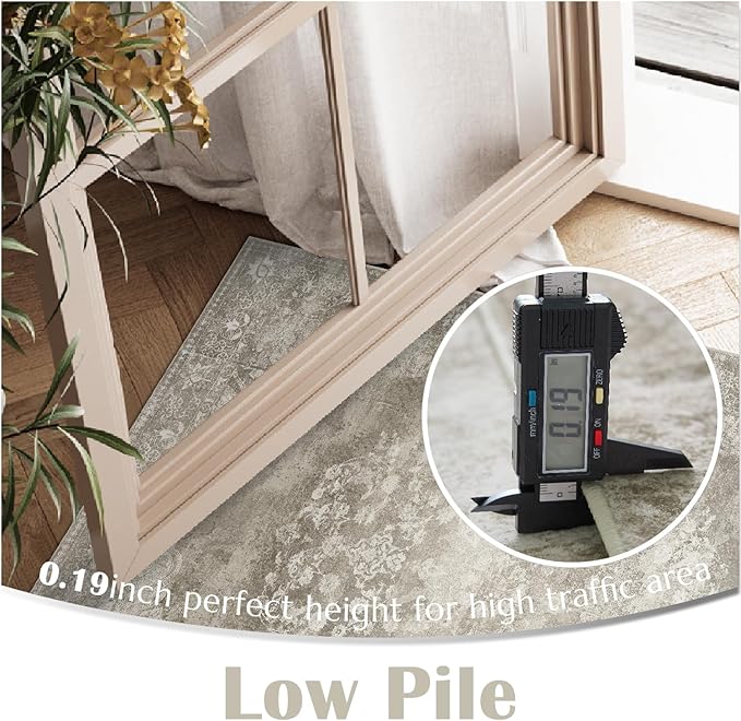 jinchan Washable Area Rug 3x5 Entryway - Soft Distressed Vintage Floral Indoor Bedroom Rug Faux Wool Low Pile Small Oriental Accent Carpet for Kitchen,Entrance,Bedside,Dining Room(Brown,3'x5')-BubblyBeeBaby