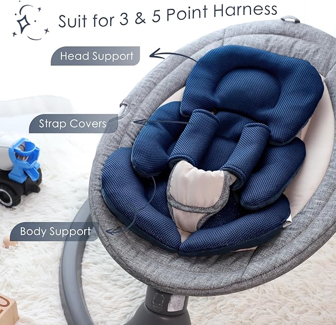 Infant Car Seat Insert for Newborn Girls Boys, Summer Mesh Baby Carseat Head Support with Strap Pads, Soft Reversible Baby Car Seat Insert Cushion Pad for Car Seat, Stroller, Bouncer, Swing, Blue-BubblyBeeBaby