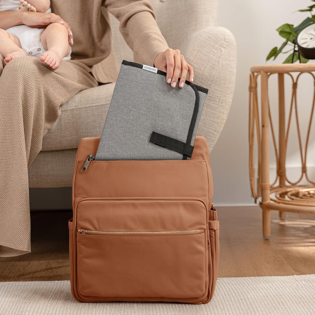 Comfy Cubs Baby Changing Pad Compact Size - Waterproof Diaper Changing Mat with Cushioned Pillow - Soft & Lightweight, Foldable Design for Travel - Stylish Design for Boys and Girls - Solid Grey