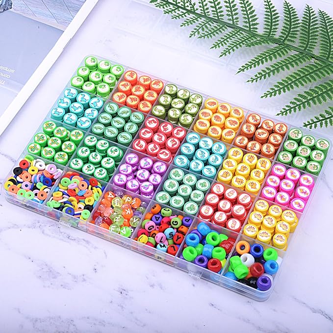 1000PCS Dinosaur Polymer Clay Beads Bracelet Making kit, 24 Style Cute Fun Beads Beads Charms for Jewelry Necklace Earring Making DIY Accessories for Women Girls-BubblyBeeBaby
